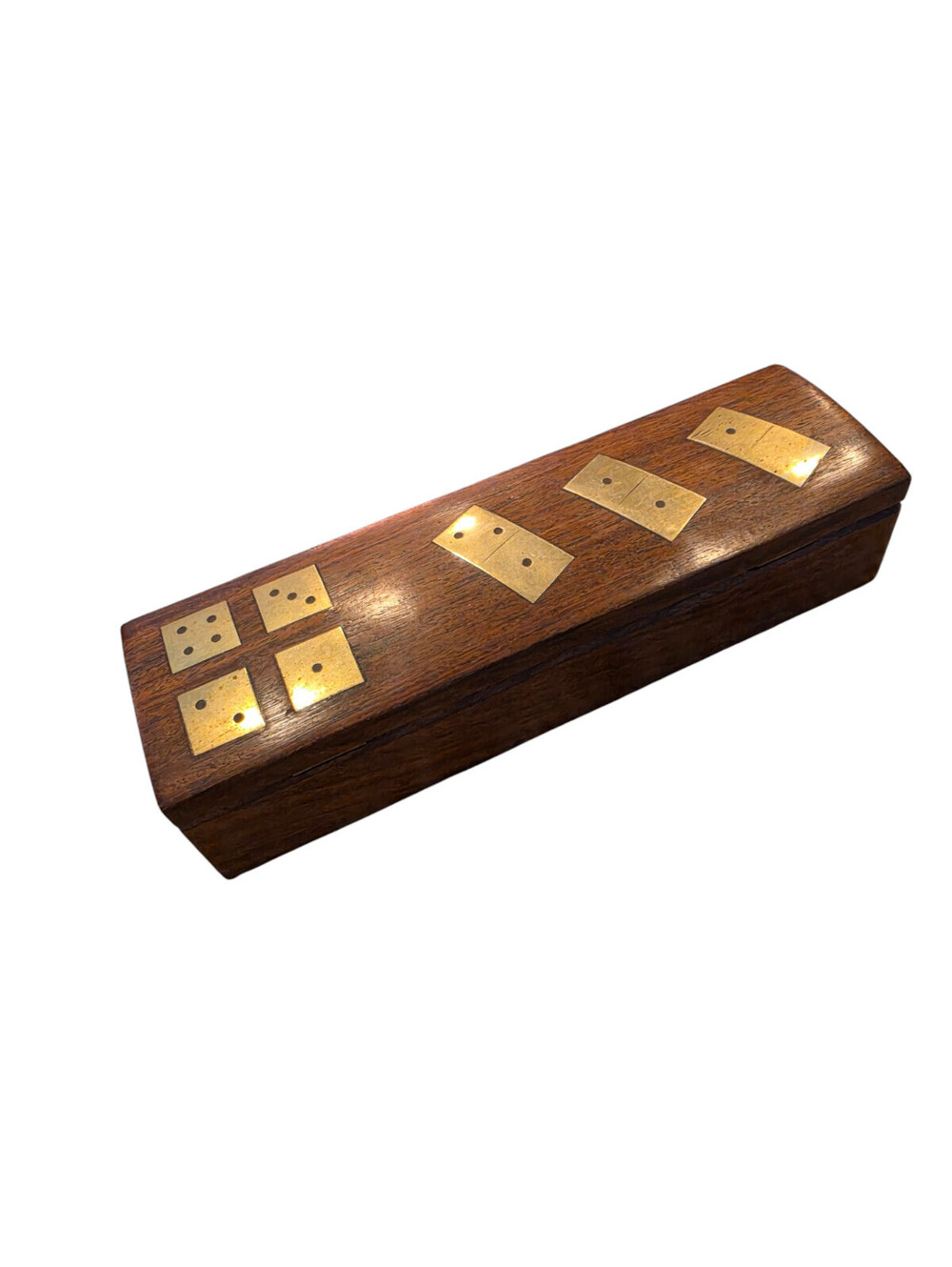 Vintage Mahogany Wood And Brass Domino Set - Picture 3 of 7